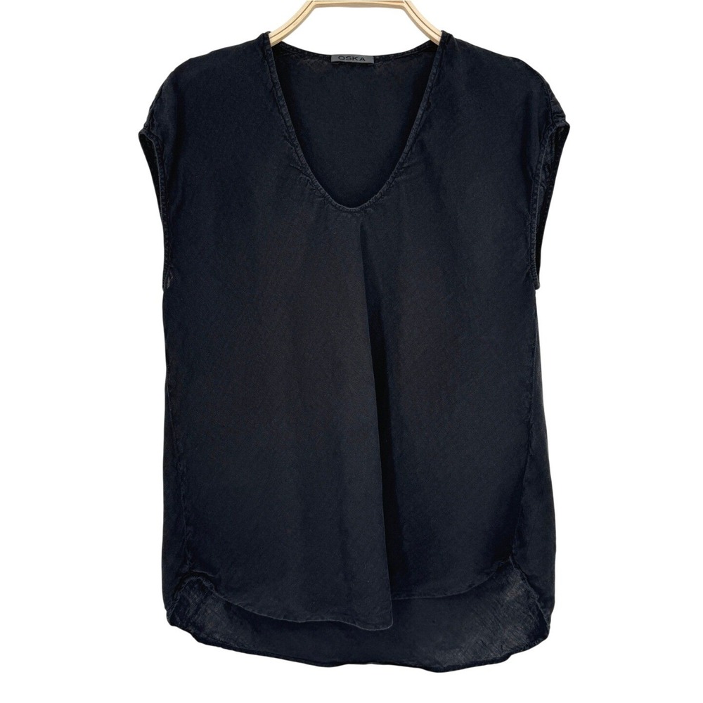OSKA Sleeveless Linen Top Medium Black V Neck Minimalist Lagenlook Oversized